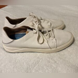 OluKai Women's White Leather Lace-Up Sneakers